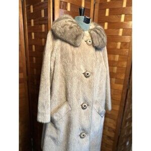 Vintage Modelia Faux Fur Coat with Real Mink Collar Grey Long Coat